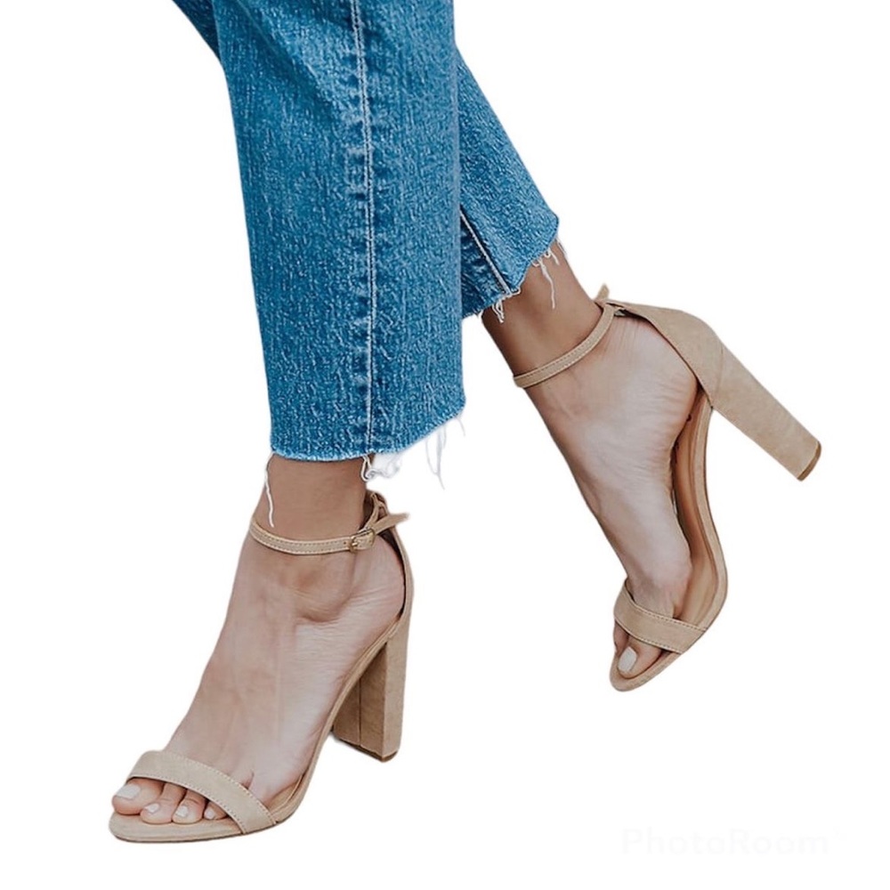 Lulu’s Taylor Natural Suede Ankle Strap Heels